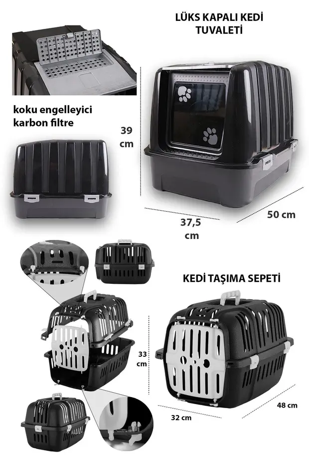Lüks Kapalı Kedi Tuvaleti Taşıma Sepet Yatak Tırmlama Paspas 3 Katlı Oyunck Kedi Başlangıç Seti-lkt2